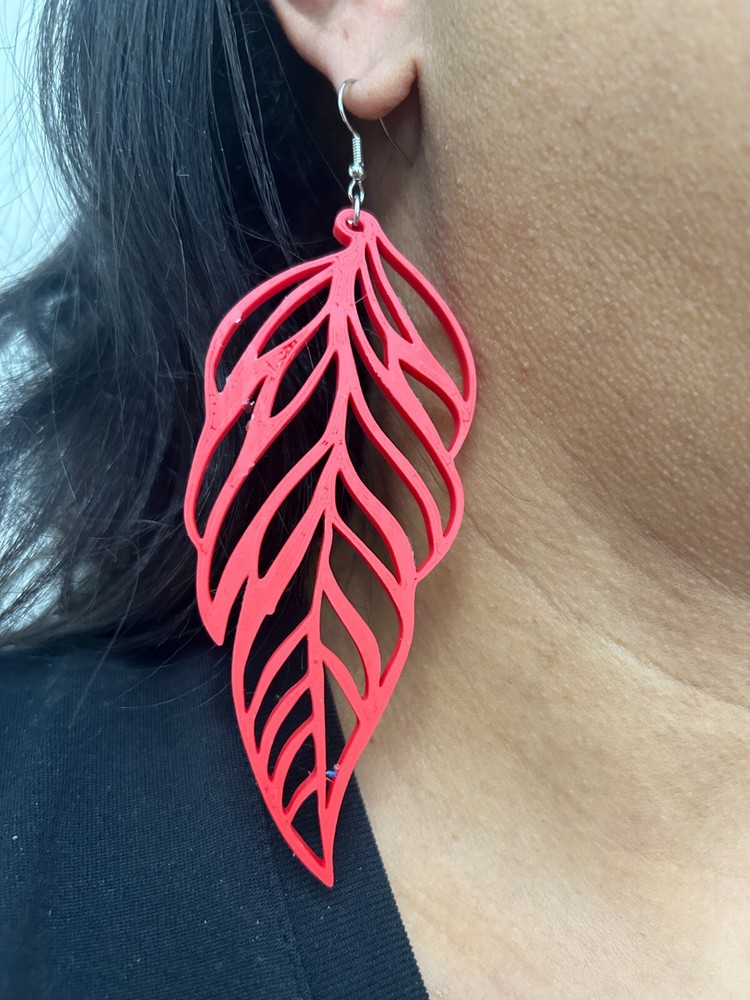 Leaf Motif Dangle Earrings - 3D Printed - Bold