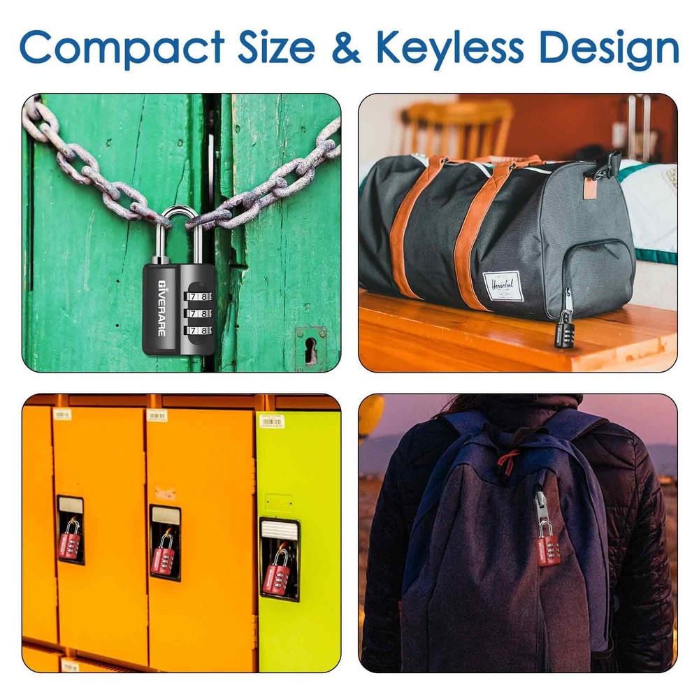 GIVERARE 4 Pack Combination Lock, 3-Digit Padlock Keyless, Small, Black