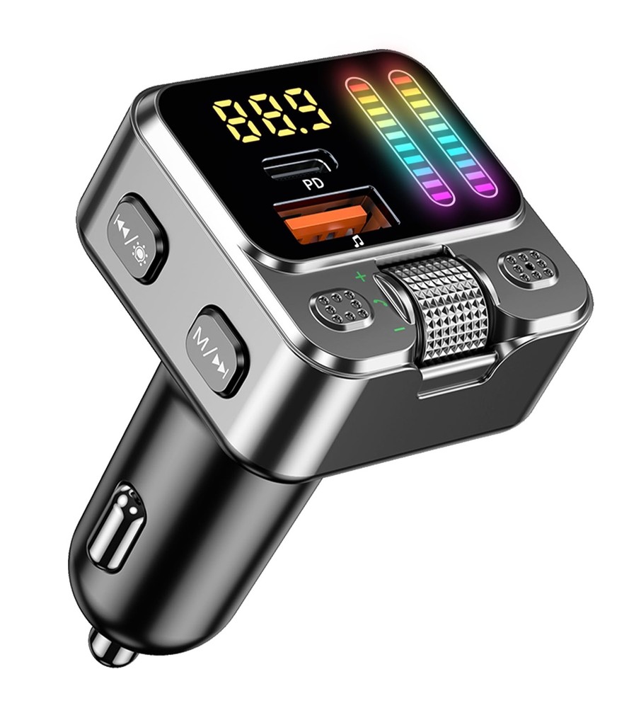 Adaptador Bluetooth 5.3 para coche con transmisor FM y entrada AUX/USB de 42 W