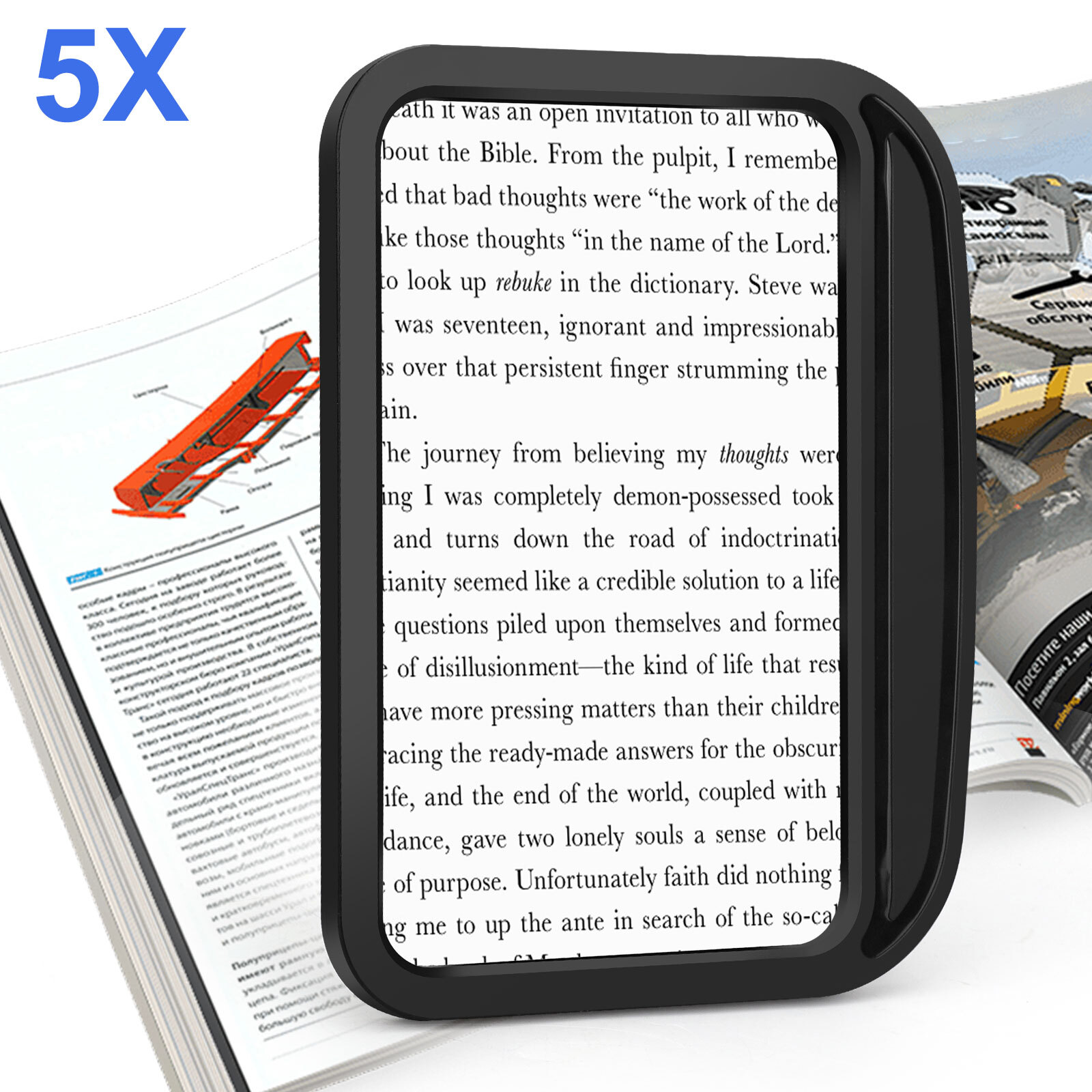 5X Large Square Full Page Handheld Magnifying Glass for Reading