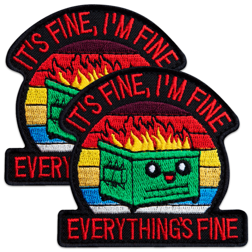 2Pcs It's Fine Patch Set, Embroidered Tactical Morale Funny Meme Hook and Loop