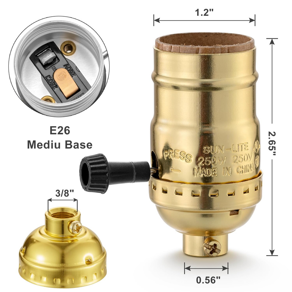3 Way Lamp Socket Replacement, E26 Threaded Base, Turn Knob for Low-Medium-High