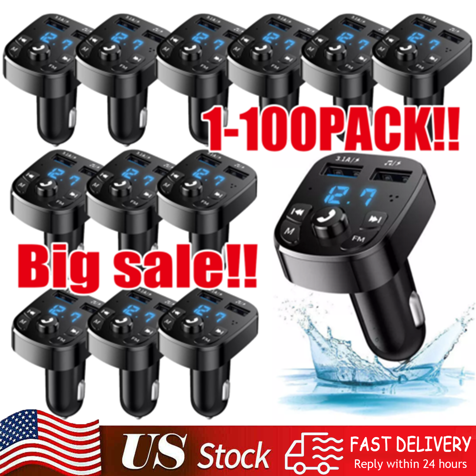 Bluetooth 5.0 Car Wireless FM Transmitter Adapter 2USB PD Charger Hands-Free Lot