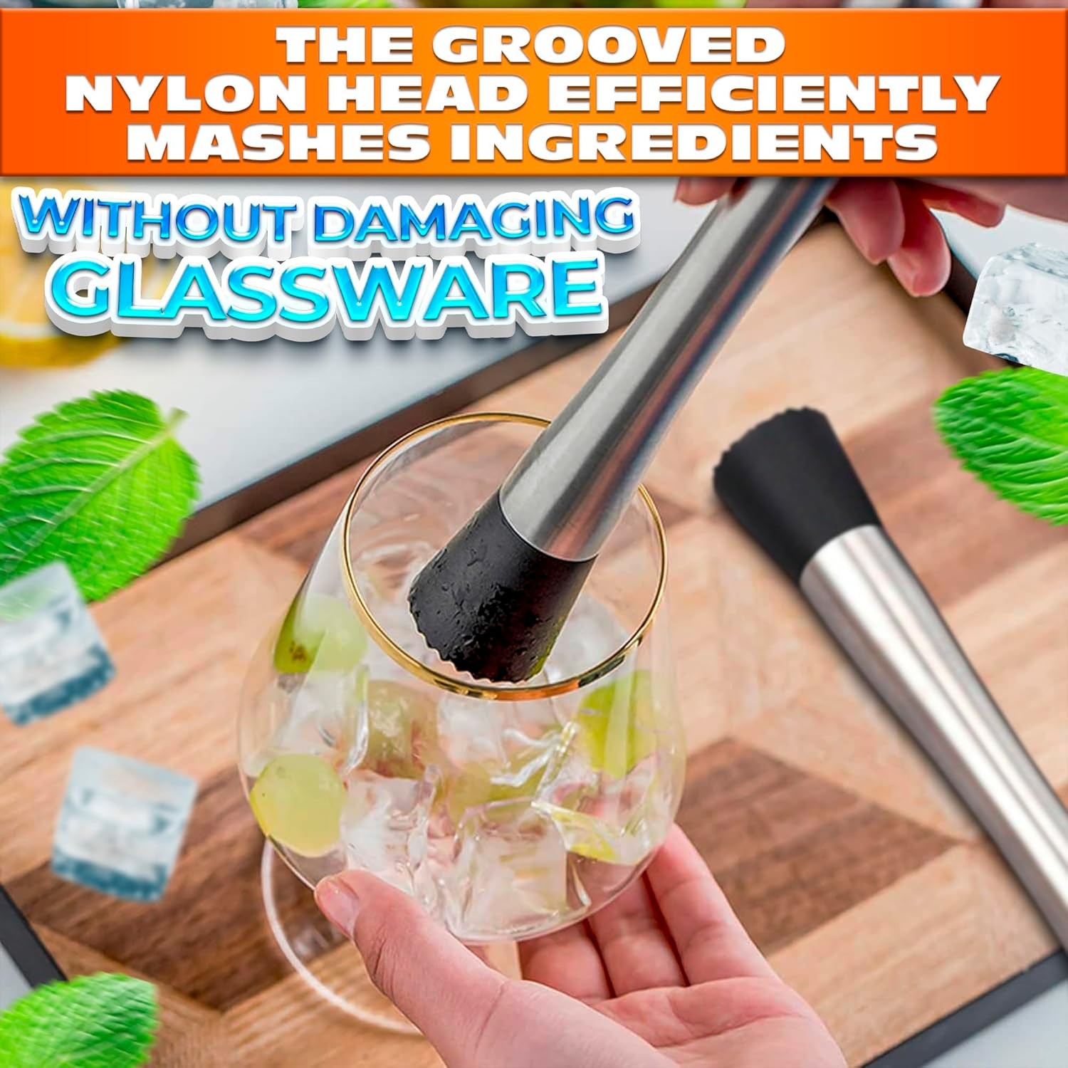 2 Pcs Bar Muddler for Cocktails – 8" Stainless 2 Muddlers, Silver, Black