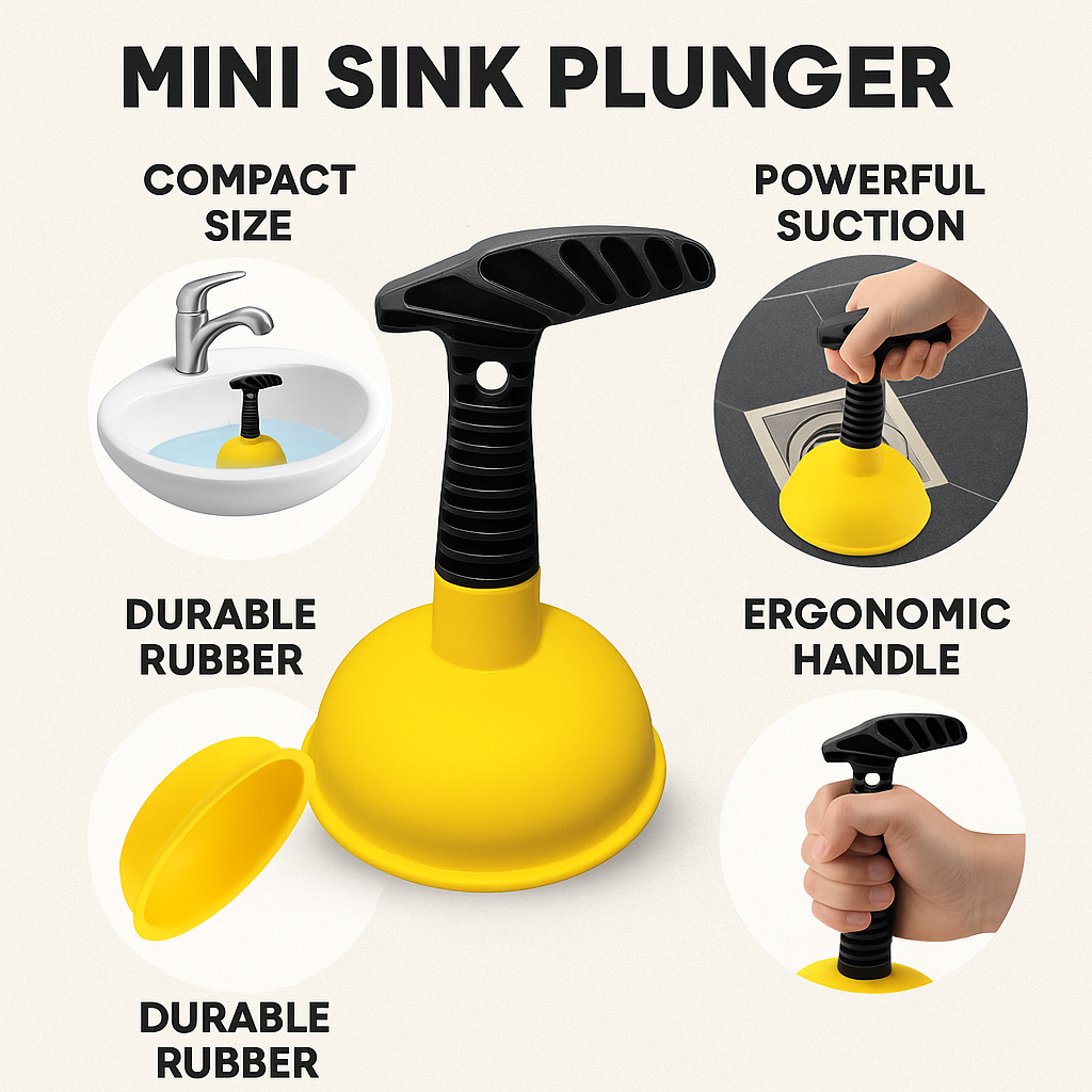 Mini Sink & Drain Plunger – Small Unclogger for Bathroom, Kitchen, Shower Drains