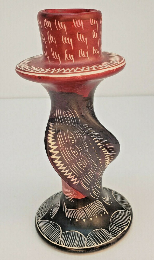 Carved Stone Candlestick Holder Twisted Signed Unique