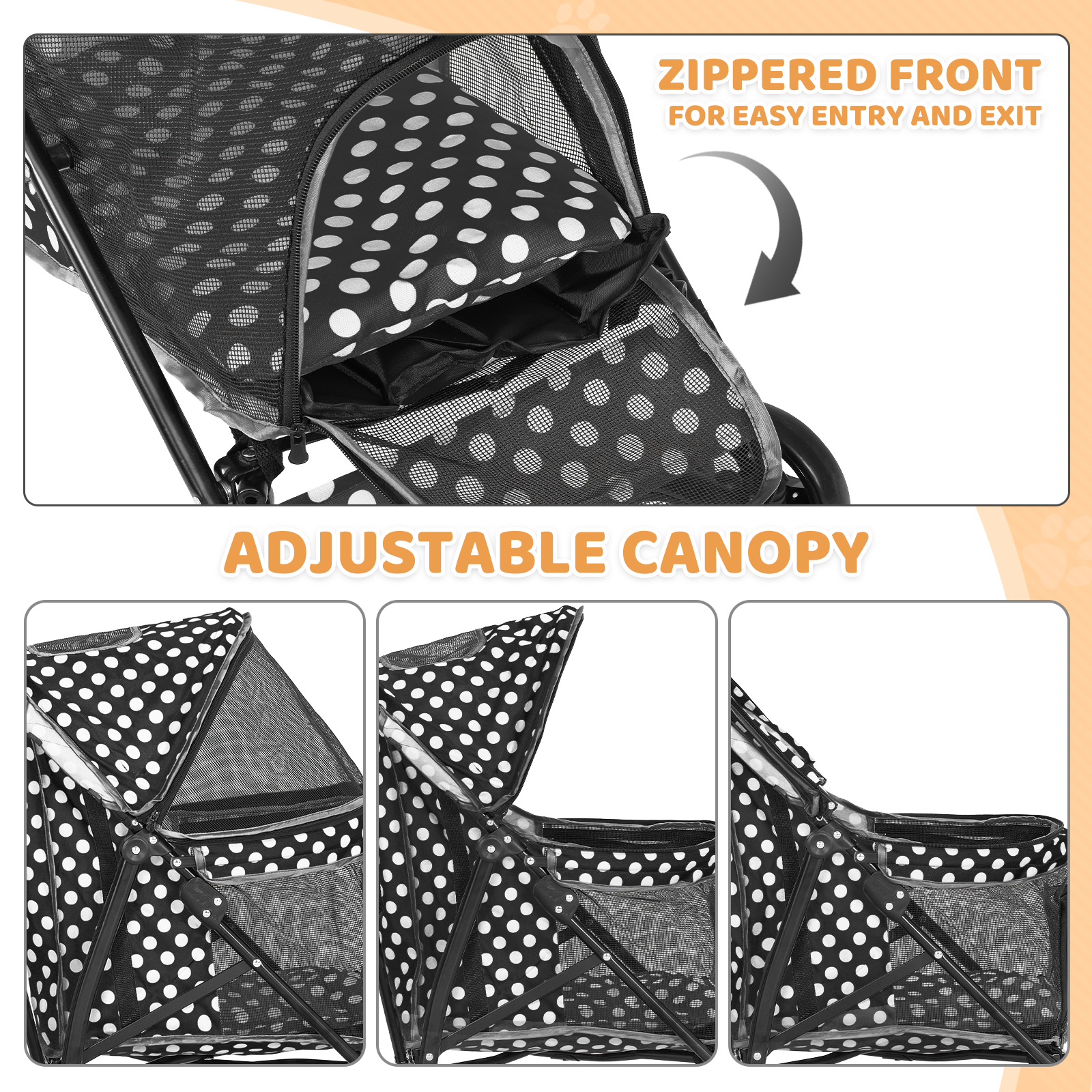 Pet Stroller Foldable 4 Wheels Cat Dog Travel Carrier Storage Basket w/Skylight
