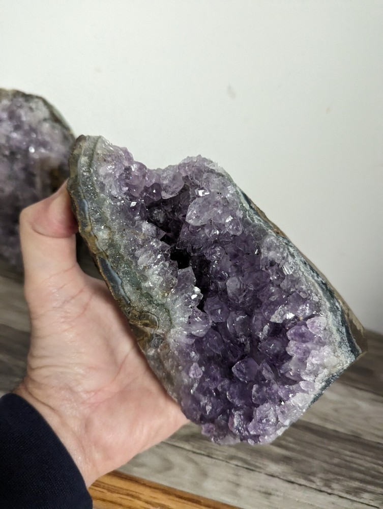 2 Amethyst standing cut base crystals geodes. 5 pounds lbs