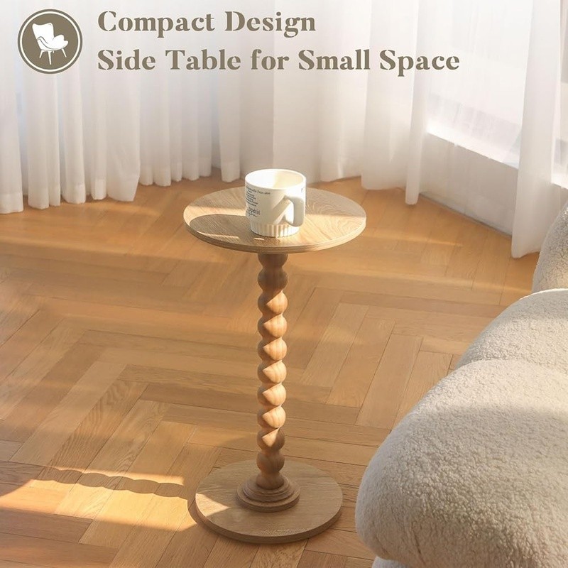Round Small Side Table Minimalist Drink Table End Table Compact W/ Easy Assembly