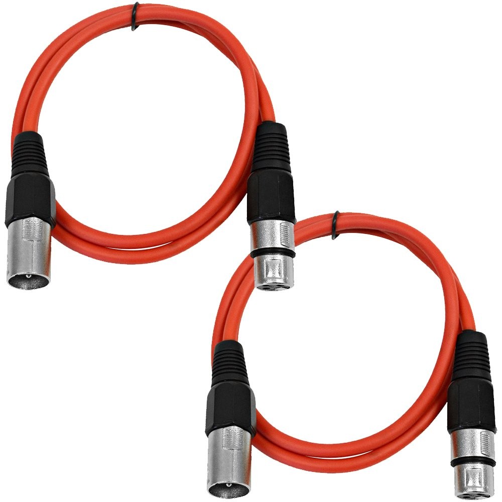 Seismic Audio 2 Pack of Red 3 Foot XLR to XLR Patch Cables