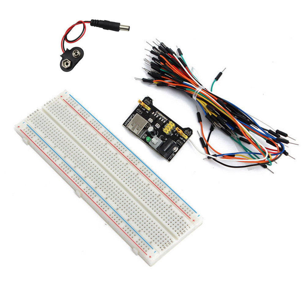 MB-102 830 Point Breadboard + 3.3V 5V Power Supply + 65 Jumpers + Battery Cable