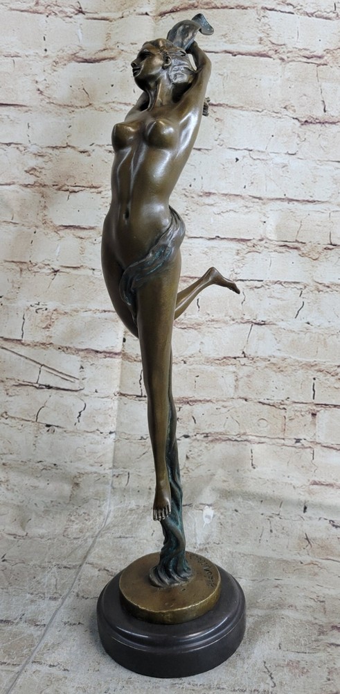 100% Solid Bronze Leap Dancer Sculpture Figurine Lost Wax Method Nude Artwork