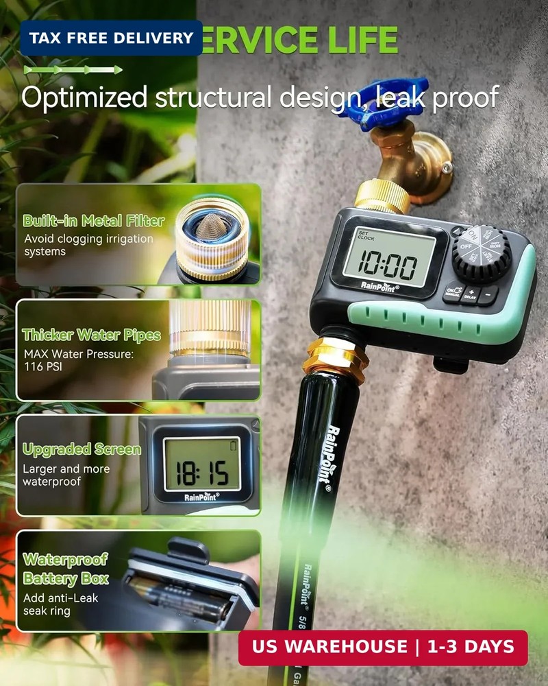 RAINPOINT Sprinkler Timer with Brass Swivel, Programmable Water Timer for Garden