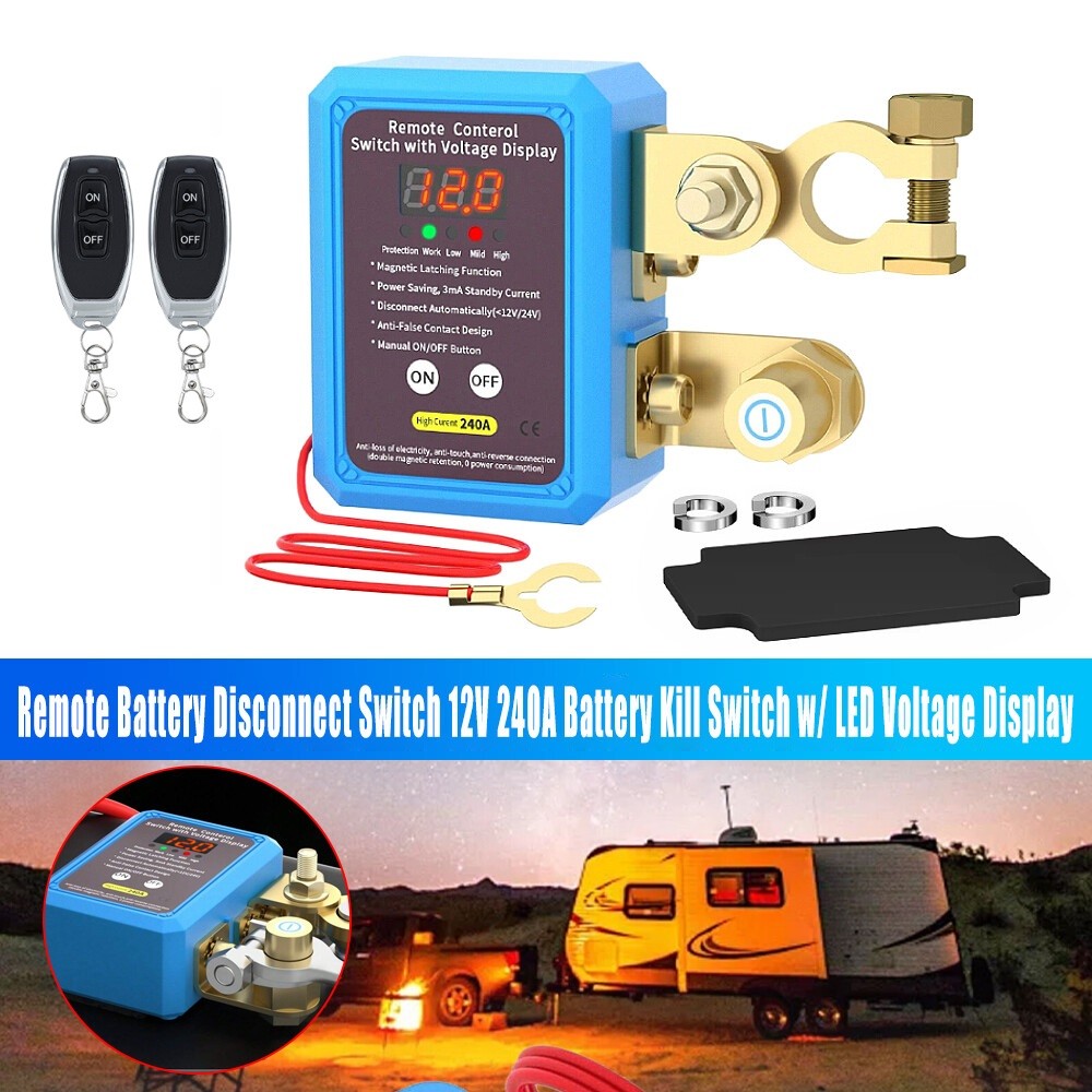 Remote Battery Disconnect Switch 12V/24V 240A Kill Switch LED Voltmeter Display