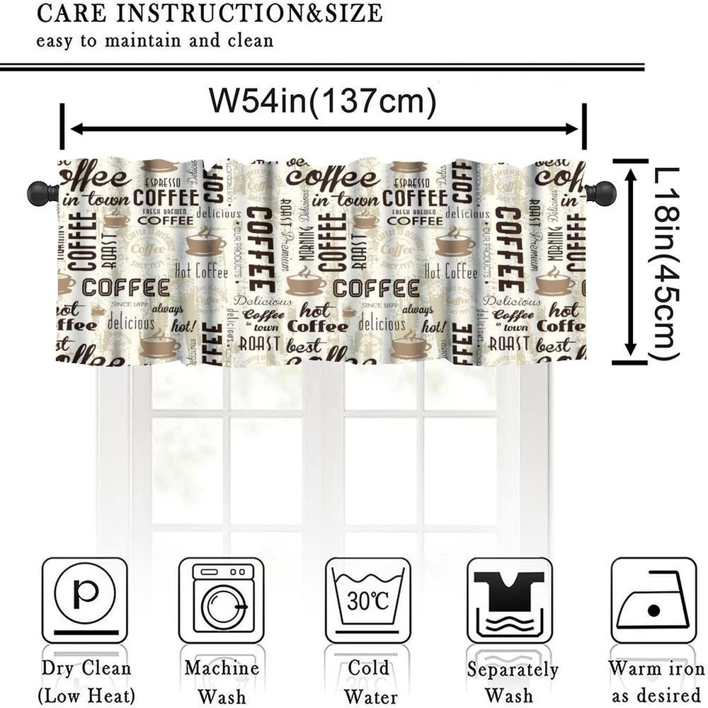 Coffee Kitchen Window Valance Curtains Rustic Coffee Theme Tea Cup Pattern Sh...