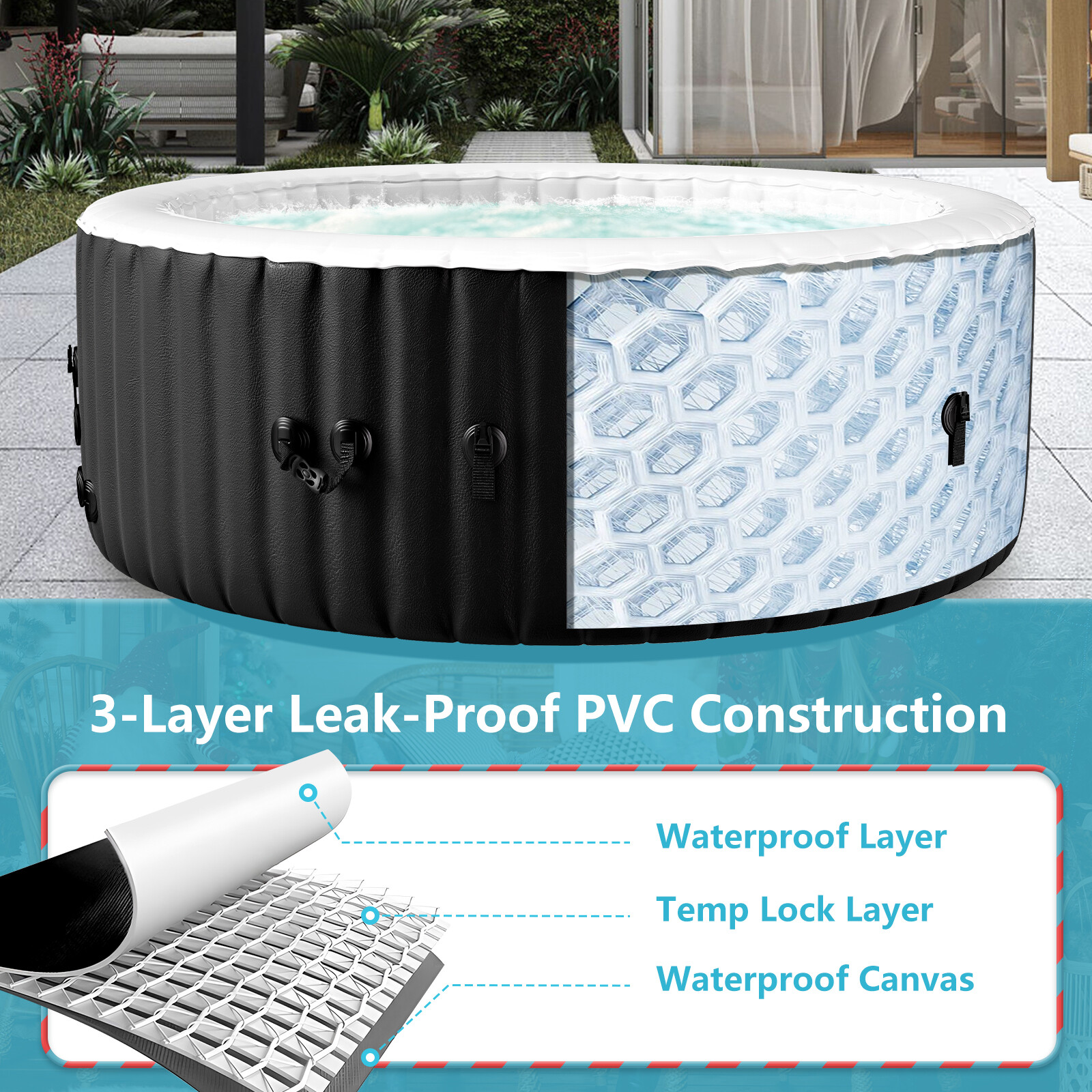 NAIZEA Portable Hot Tub 82X82X25 Inch Air Jet Spa 6 Person with 130 Bubble Jets