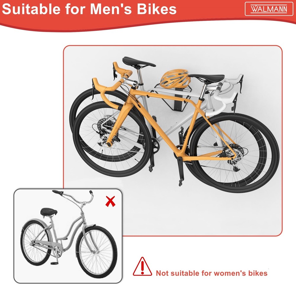 Wall Mounted Horizontal Bike Rack, Foldable Space Saving Bicycle Storage Solu...