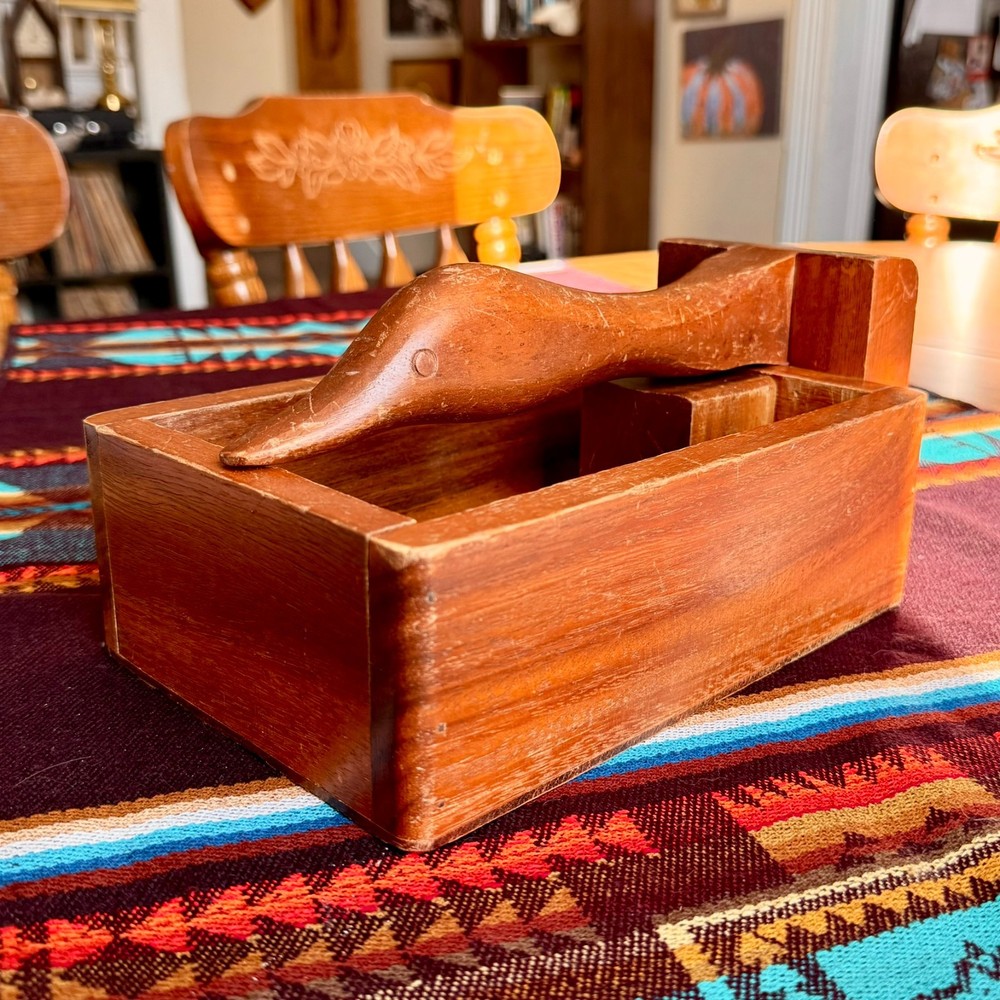 Vintage Solid Wood Goose / Duck Nutcracker with Nut Bowl