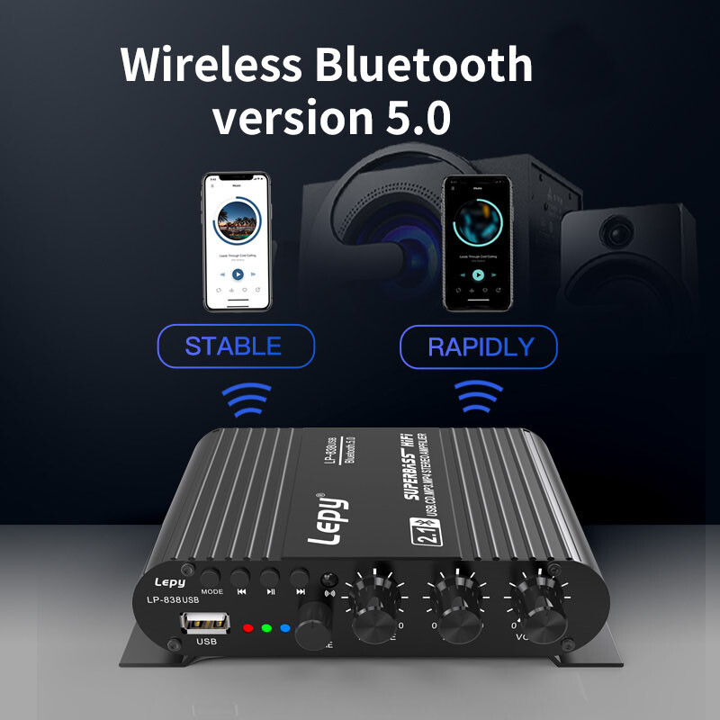 2.1CH HIFI Amplifier: 38Wx2 + 50W Bass, Bluetooth/USB/RCA Multi-Input‌