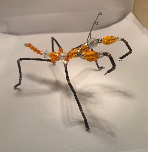 Handmade bead and wire praying mantis