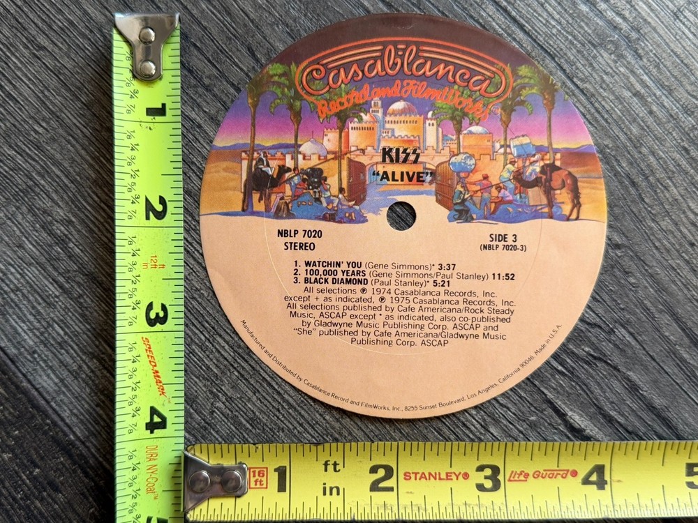 KISS Vinyl Record Spindle Label UNUSED Alive Side 3 Filmworks Vintage Aucoin