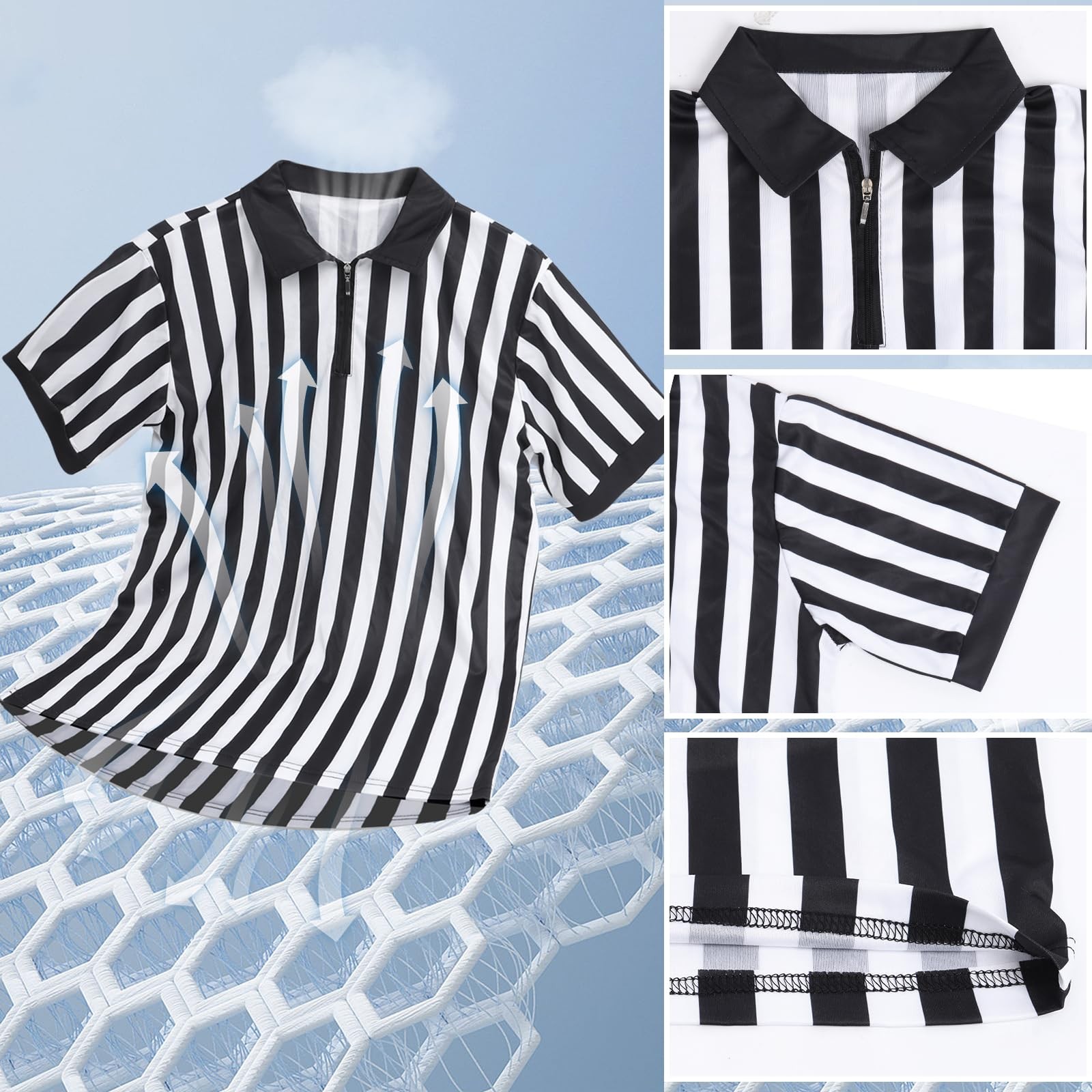 Mens Referee Shirt Black White Stripes Umpire Jersey Yellow Penalty Flag Hat