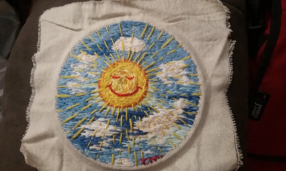 Clouds and Happy Face Sun Panel Hand Embroidery