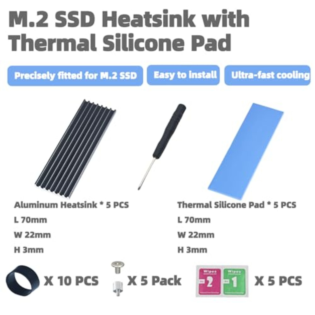 5 Pack SSD Heat Sink Cooler for 2280 SSD, nvme Heatsink with Thermal Silicone