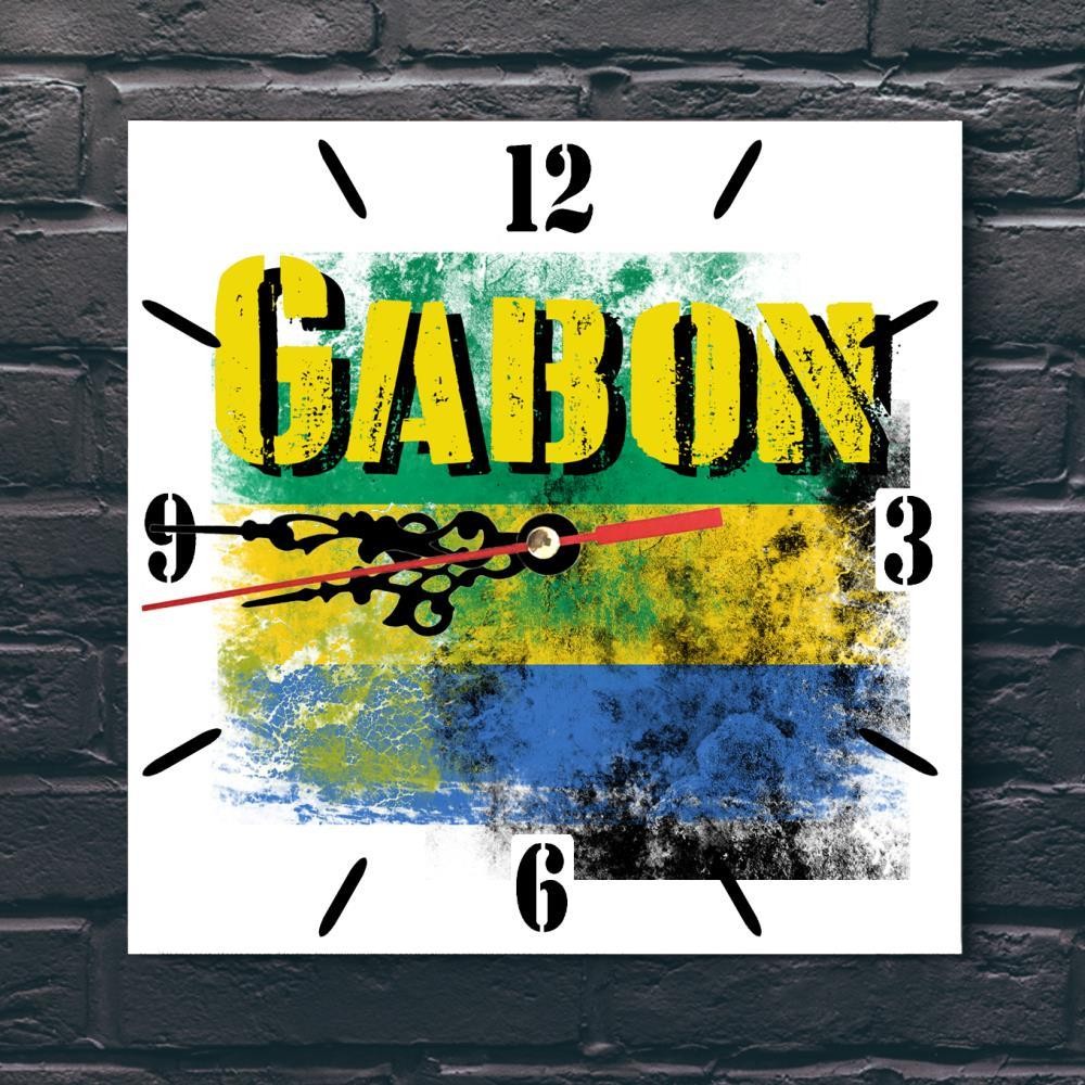 Gabon Flag Wall clock patriots CERAMIC Tile Watch Support Décor