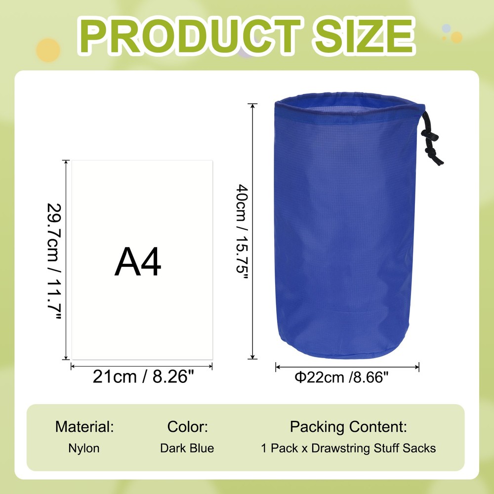 Stuff Sack, Nylon Waterproof Storage Sacks, 9x16Inch(Dark Blue)