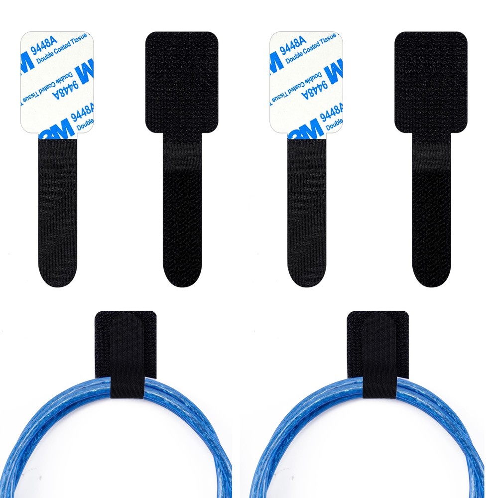 40pcs Self Adhesive Cable Ties Wire Organizer Cord Adjustable Hook And Loop Cabl