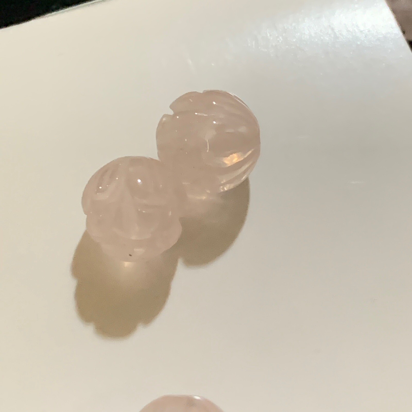 One Vintage Carved Chinese Bead Rose Quartz Pink Lotus Flower Design 10mm Round