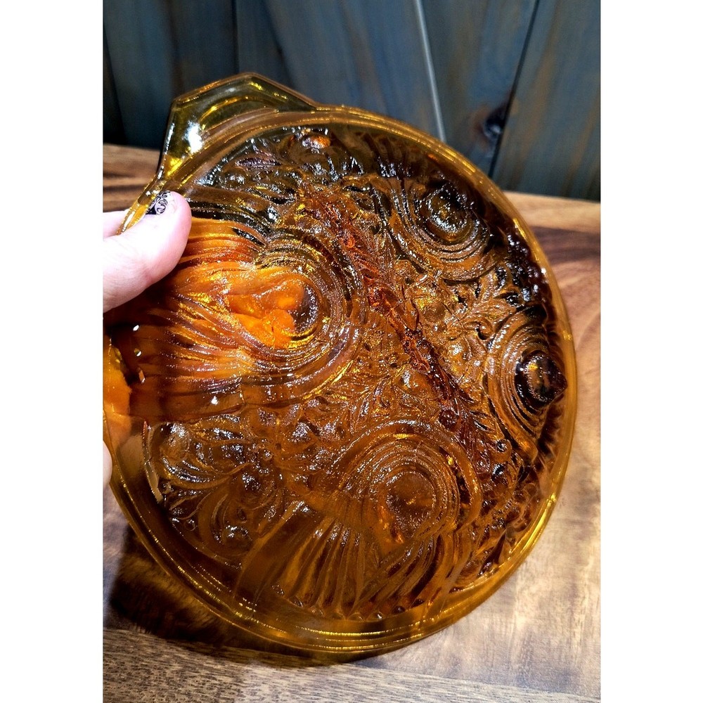 602. Divided Relish Dish Amber Killarney pattern Fleur de Lis