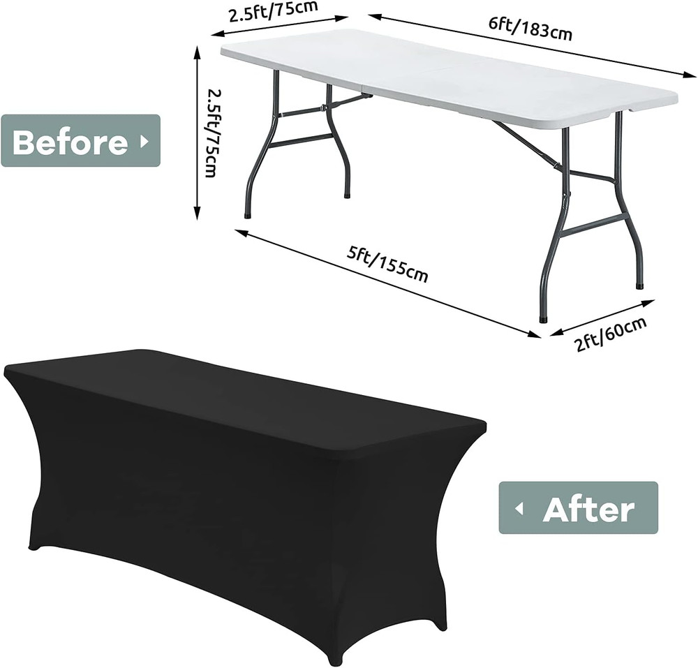 6FT Stretch Spandex Table Cover for Rectangular Fitted Folding Tables, Wrin