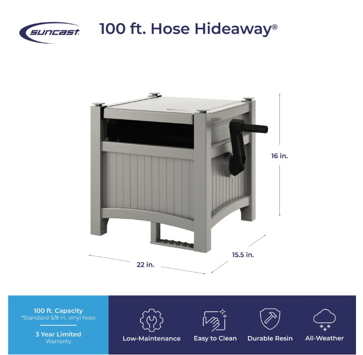100 ft. Hose Hideaway Hose Reel, FreeStanding, Easy Operatio,Gray