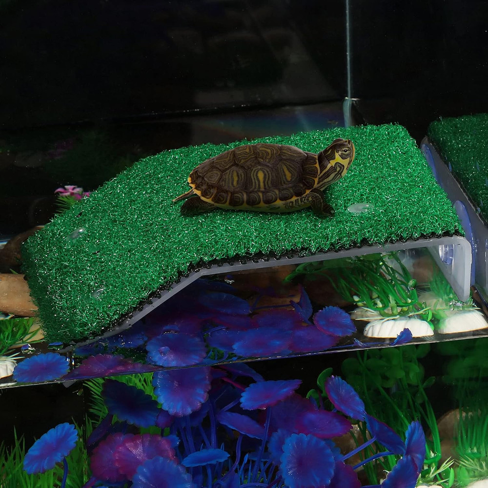 2 Pieces Turtle Basking Platform Simulation Grass Turtle Ramp Lawn Tortoise C...