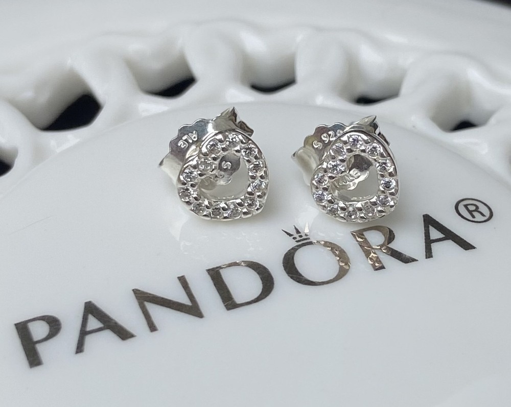 Authentic Pandora Open Heart Stud Earrings #290528CZ
