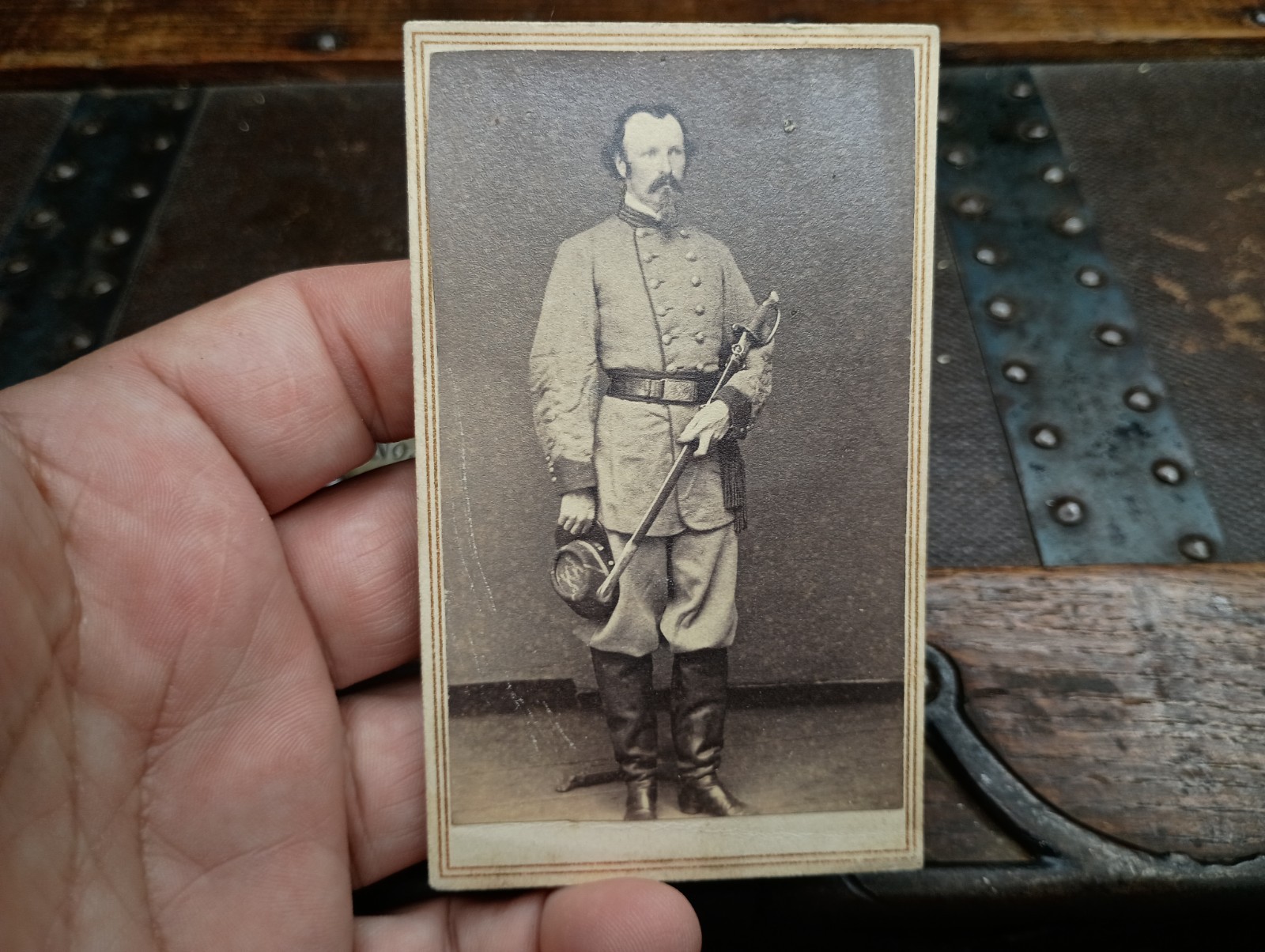 RARE CDV CONFEDERATE Captain W/ Sword South Carolina Photographer Cooley/Becket