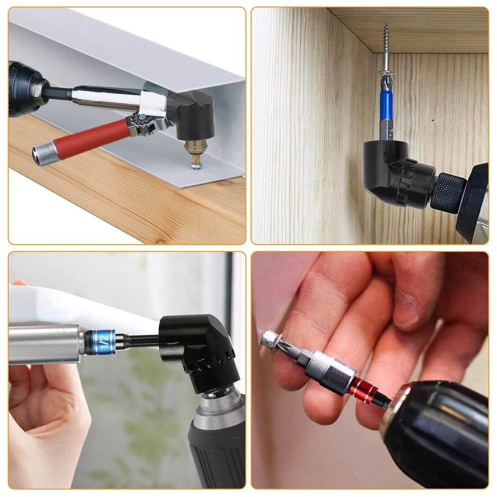 105 Degree Right Angle Drill Bit + 1/4" 3/8" 1/2" Hex Shank Socket Adapter Set