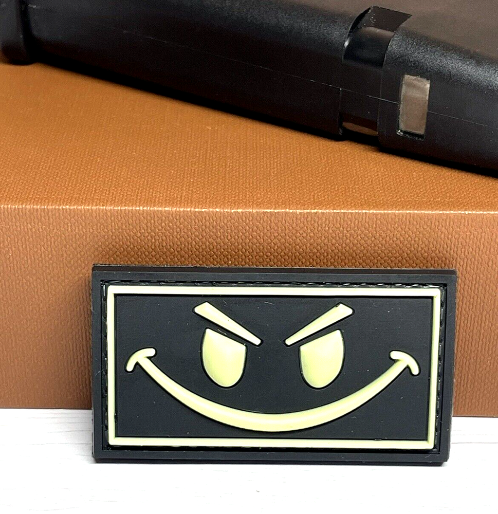 Tactical PVC Patch - Evil Smiley Face Patch - Glow in Dark Morale Funny Patch
