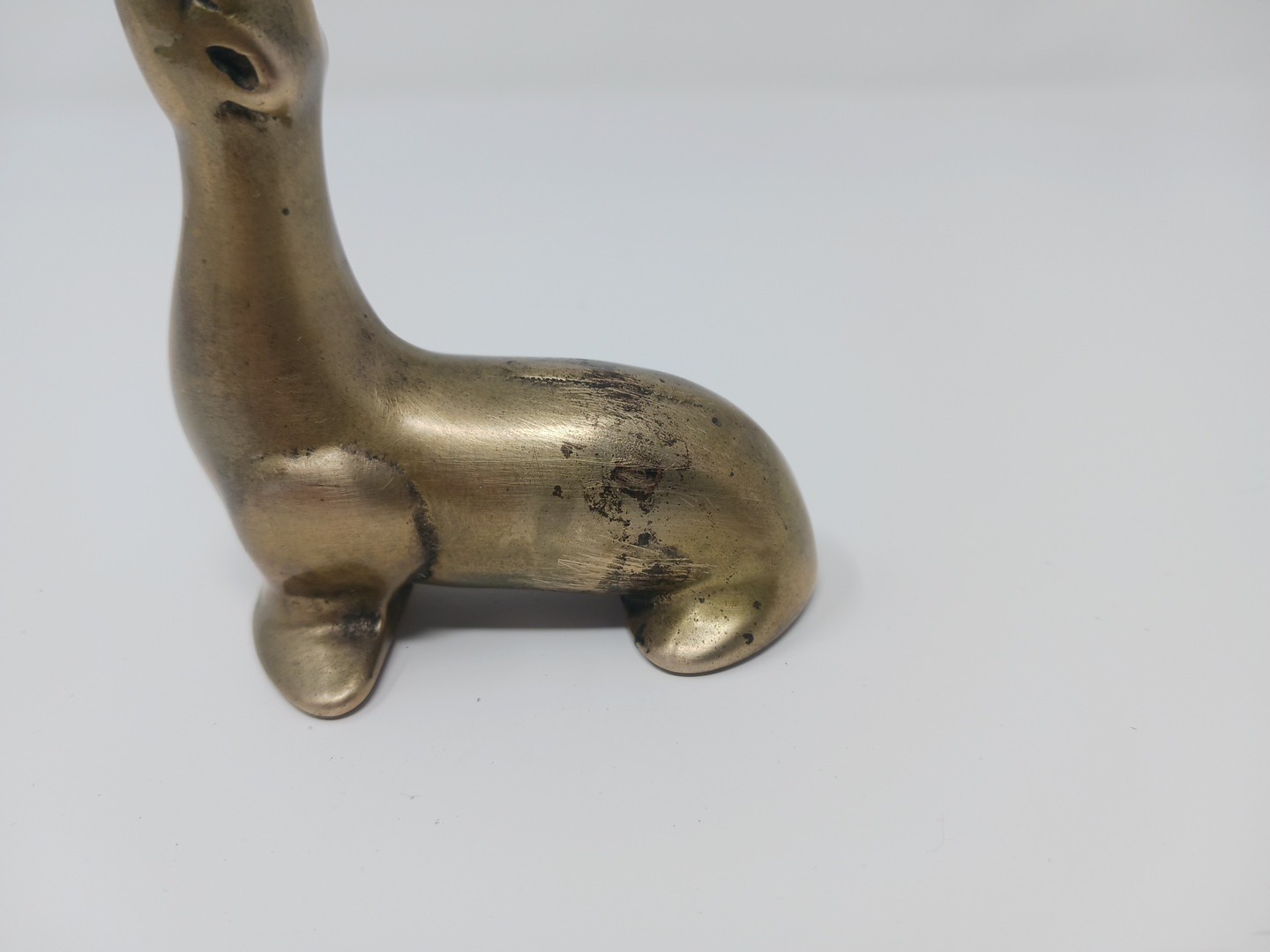 Vintage Seal / Sea Lion Solid Brass Statue Figurine Paperweight 3” Tall MCM