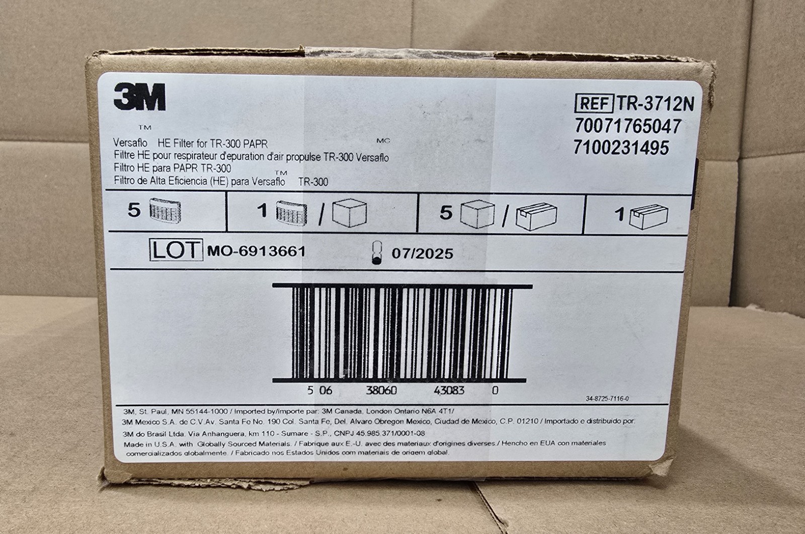 3M HE Filter TR-3712N for Versaflo TR-300 Series PAPR 5 EA/Case