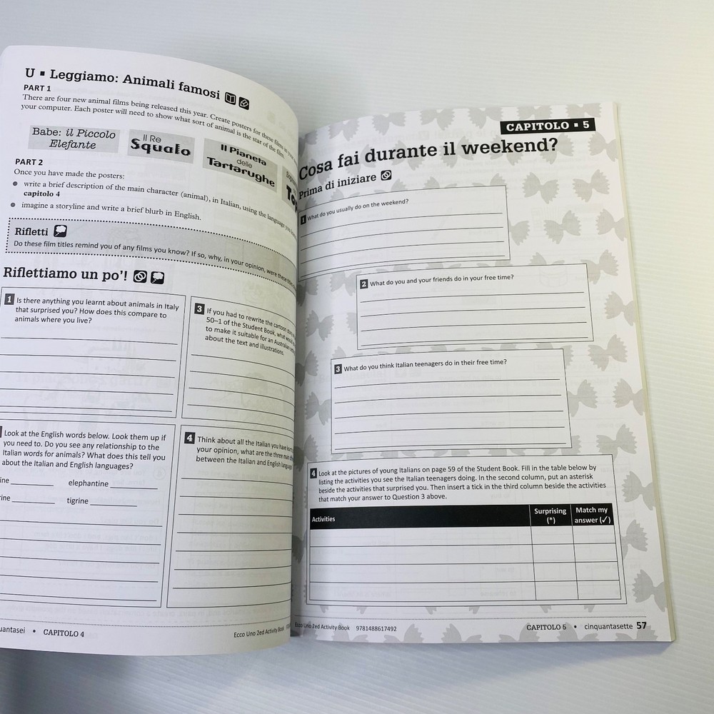 Ecco Uno Activity Book Second 2nd Edition 2E Italian Language AB Pearson