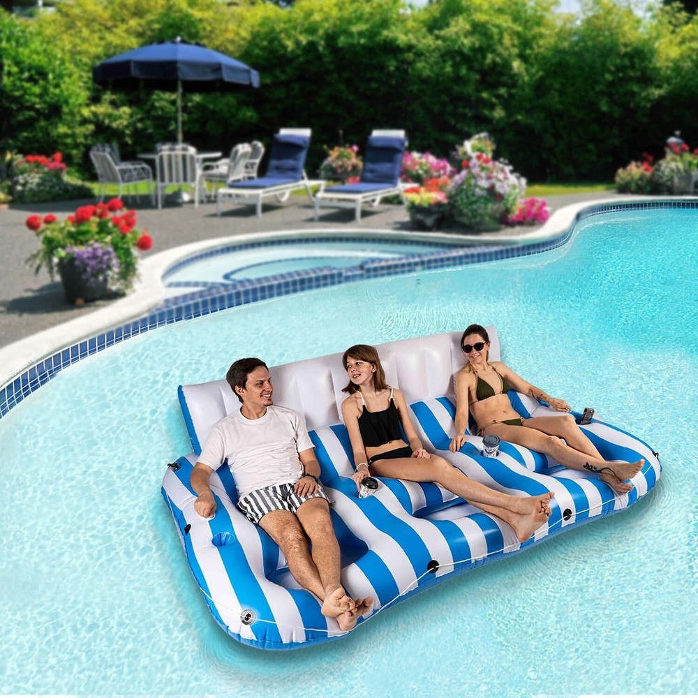 Zone Tech Inflatable Pool Float - 3 Person Pool Float Lounger Chair with Handles