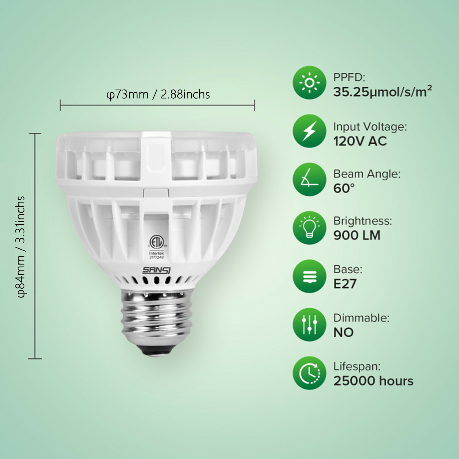 SANSI 10W LED Plant Grow Light Bulb Full Spectrum Veg indoor Plant E26 USED