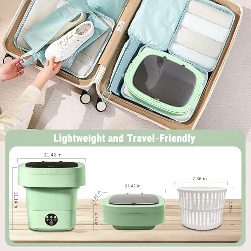 Folding Washer With Drain Pipe & Spin Basket 3 Cleaning Modes Blue Light