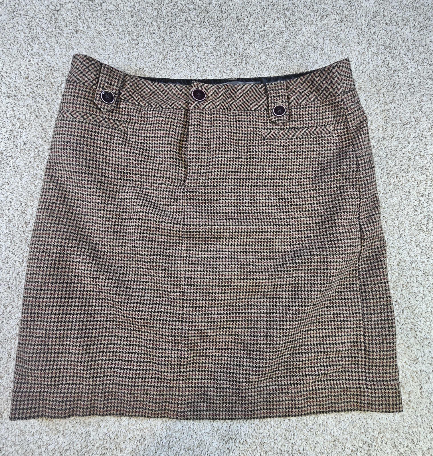 Eddie Bauer Skirt Womens Sz 10 Brown Houndstooth Wool Blend Pencil Lined Career