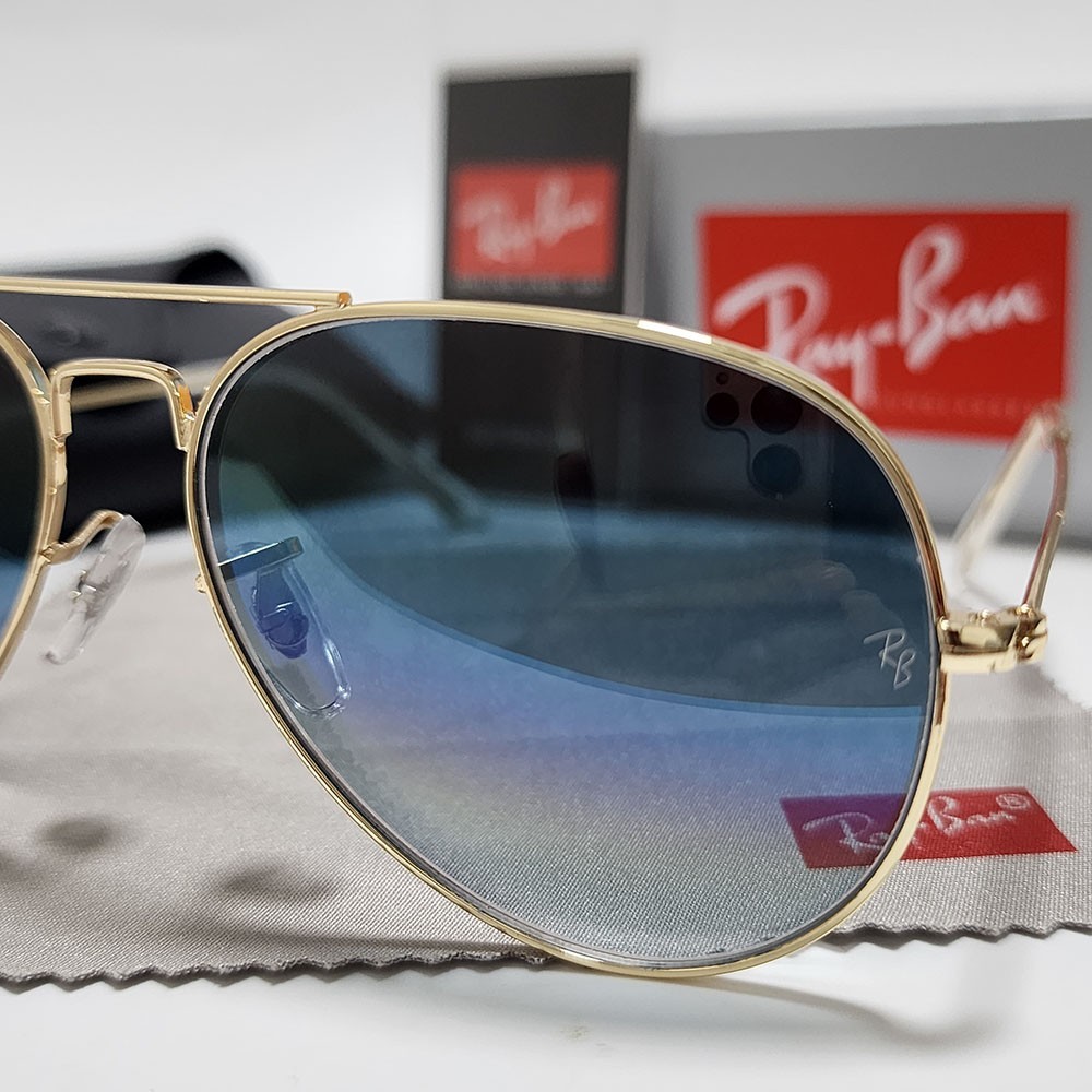 Ray-Ban RB3025 Aviator Pilot Sunglasses Gold Frame Gradient Blue Lens 58 mm