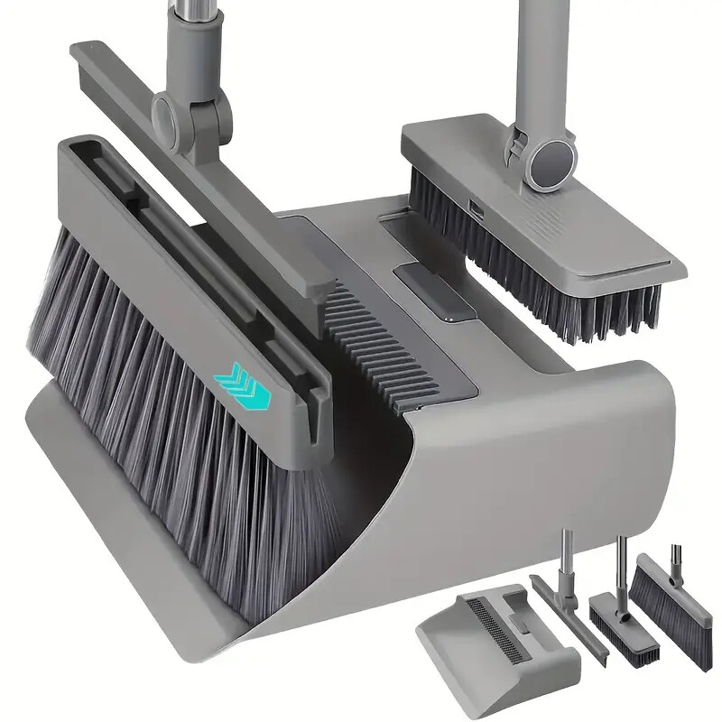 Broom and Dustpan Set Lightweight Upright Lobby Broom and Dust Pan Combo 3-In-1