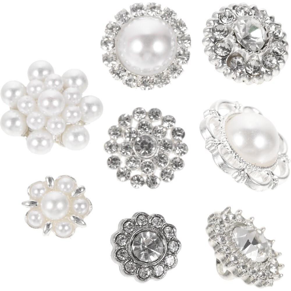 8 Pcs Big Rhinestone Buttons Assorted White Lightweight Portable